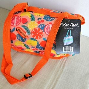 Polar Pack Colorful Fruit Print Picnic Mat with Orange Strap 56x49